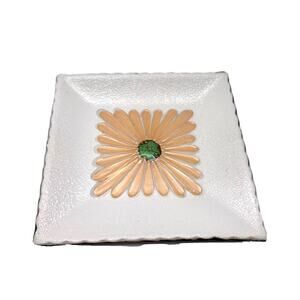 Vtg Daisy Flower Dish Trinket Tray Boho Cottage Mid Textured Whimsical Glazed